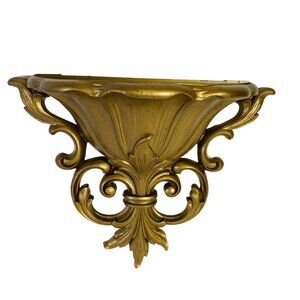 Hollywood Regency Gold Tone Wall Pocket Sconce Vase French Style Decor MCM VTG